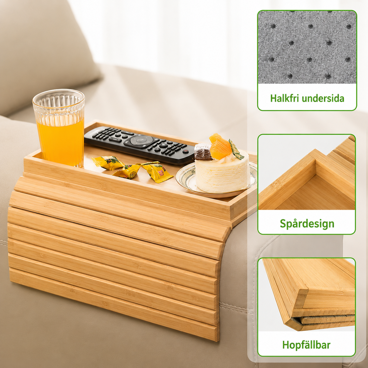 MysaTray™ | Armstödsbricka i bambu med halkskydd (utan mugghållare)