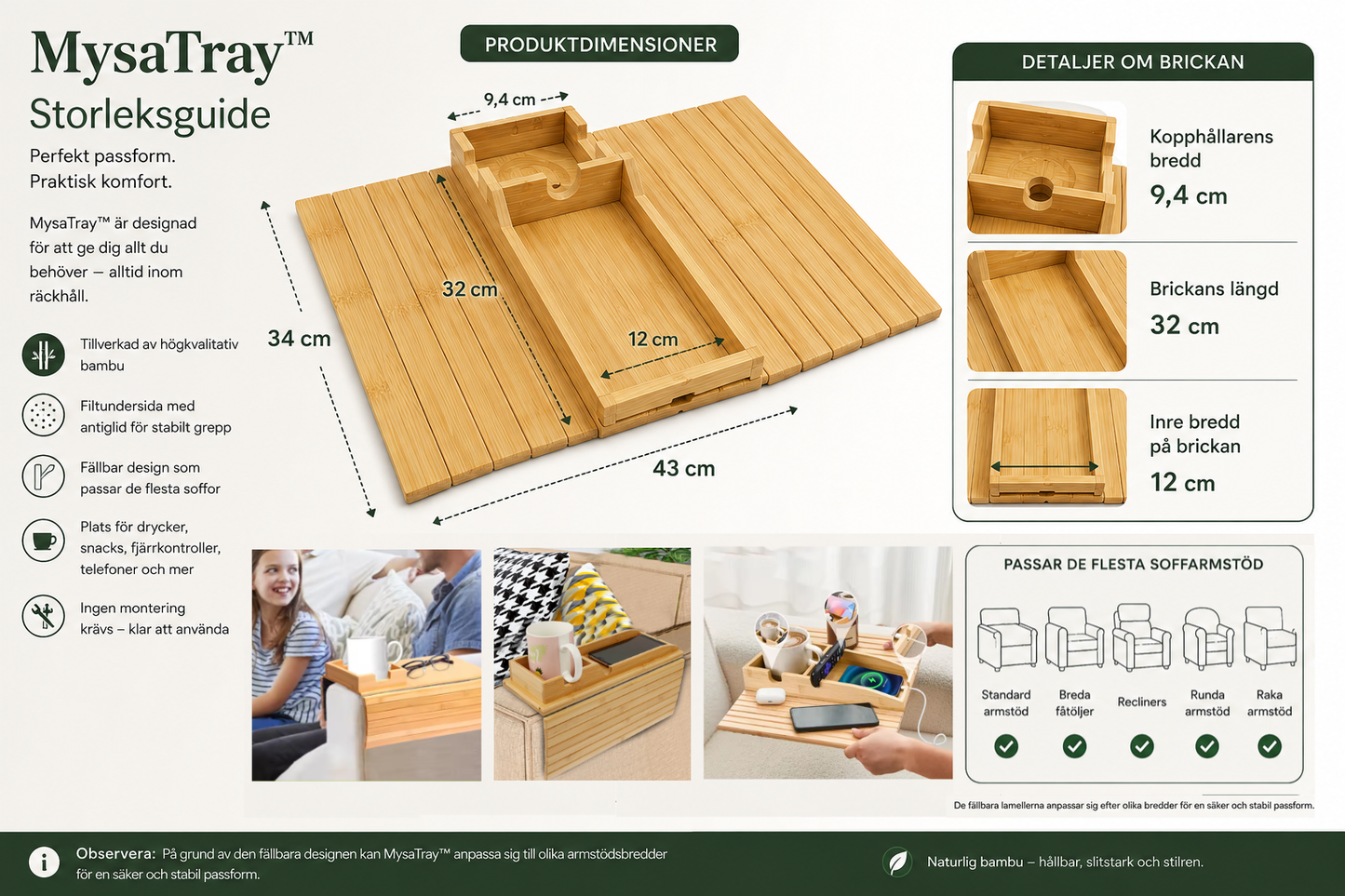 MysaTray™ | Bambuarmbricka med halkskydd